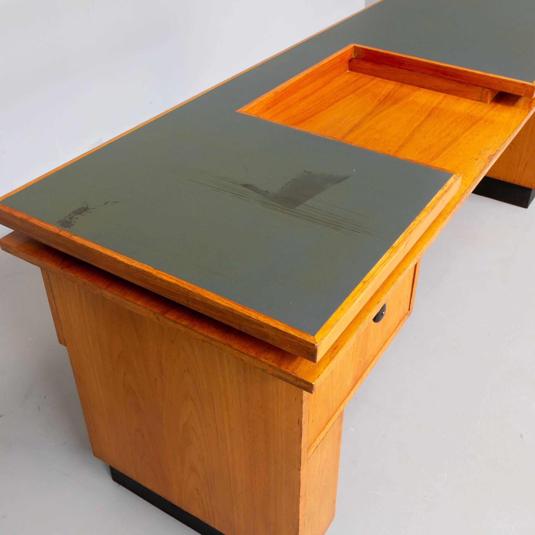 60s Double Table Top Oak Wooden Writing Desk by Gebr Verhouden for Philips For Sale 3