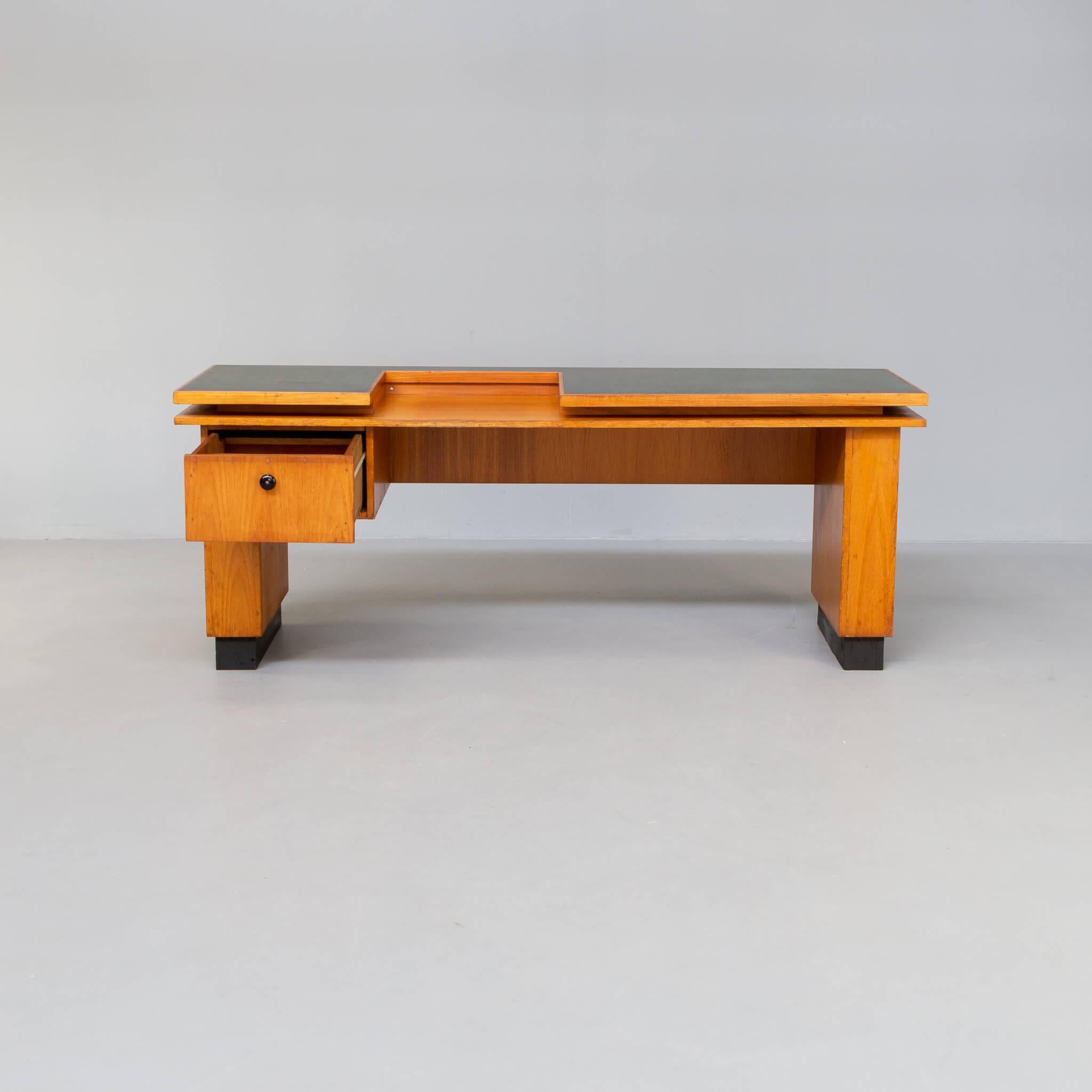 Mid-Century Modern 60s Double Table Top Oak Wooden Writing Desk by Gebr Verhouden for Philips For Sale