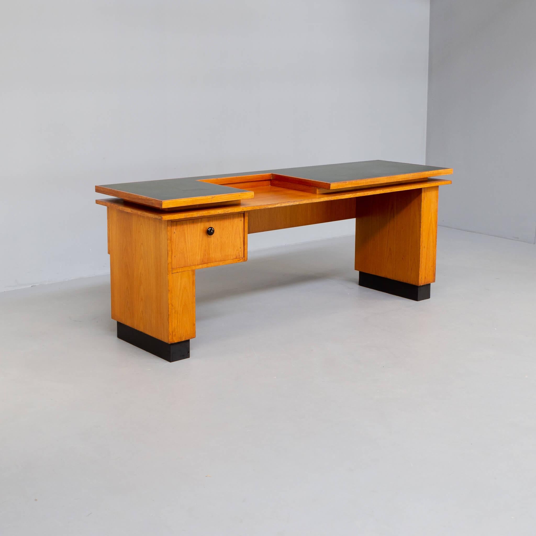 Dutch 60s Double Table Top Oak Wooden Writing Desk by Gebr Verhouden for Philips For Sale