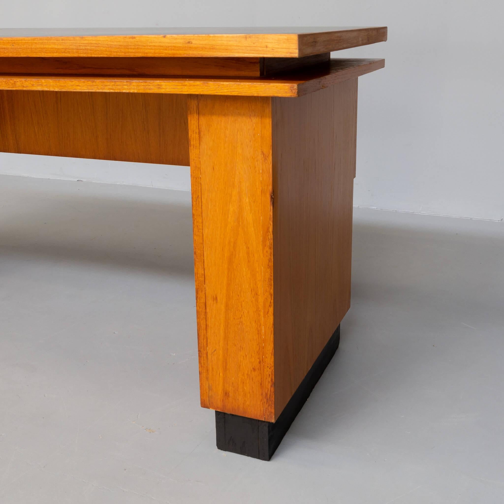 60s Double Table Top Oak Wooden Writing Desk by Gebr Verhouden for Philips For Sale 1