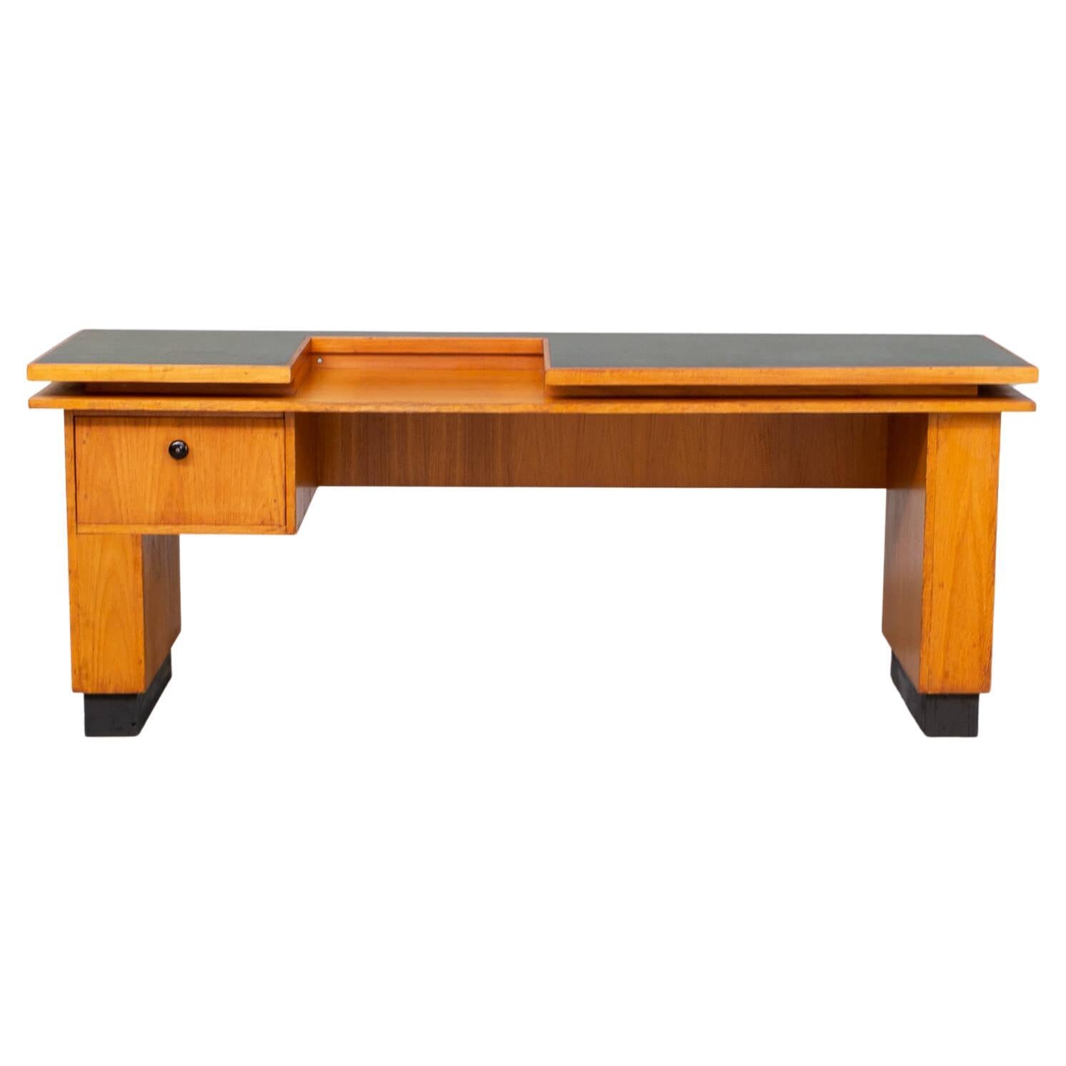 60s Double Table Top Oak Wooden Writing Desk by Gebr Verhouden for Philips For Sale