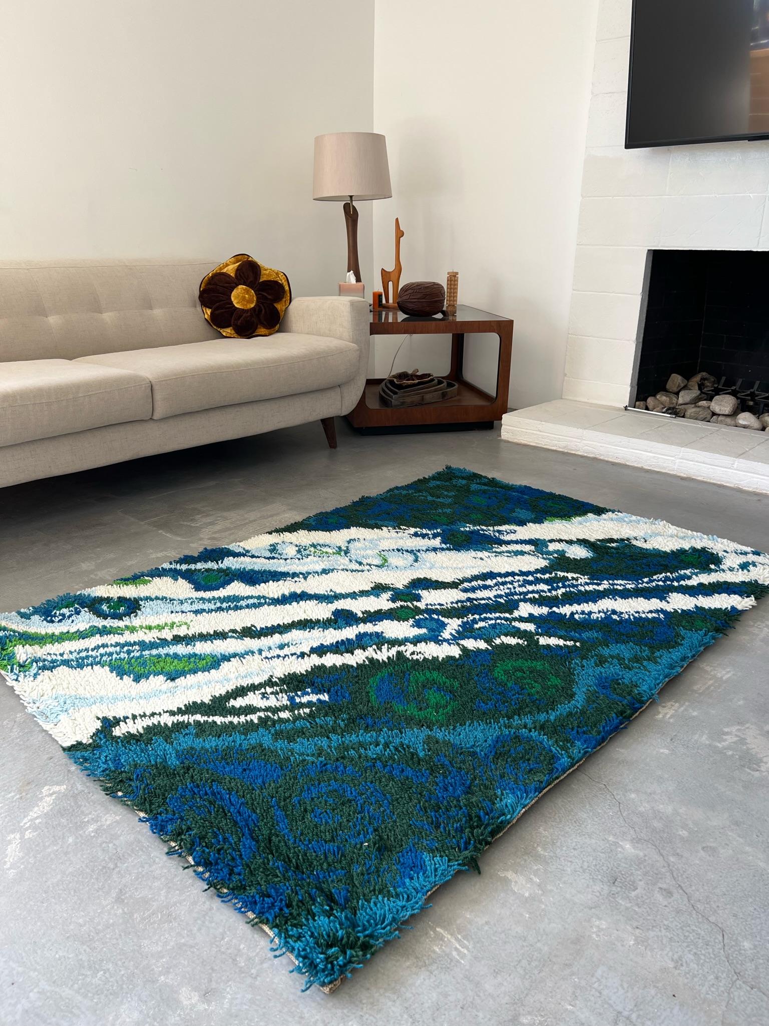 Tappeto danese degli anni '60 Ege Rya VANGUARD Blue Wave Snow Wool INUTILIZZATO Mid Century Modern Danish Rug In condizioni ottime in vendita a Los Angeles, CA