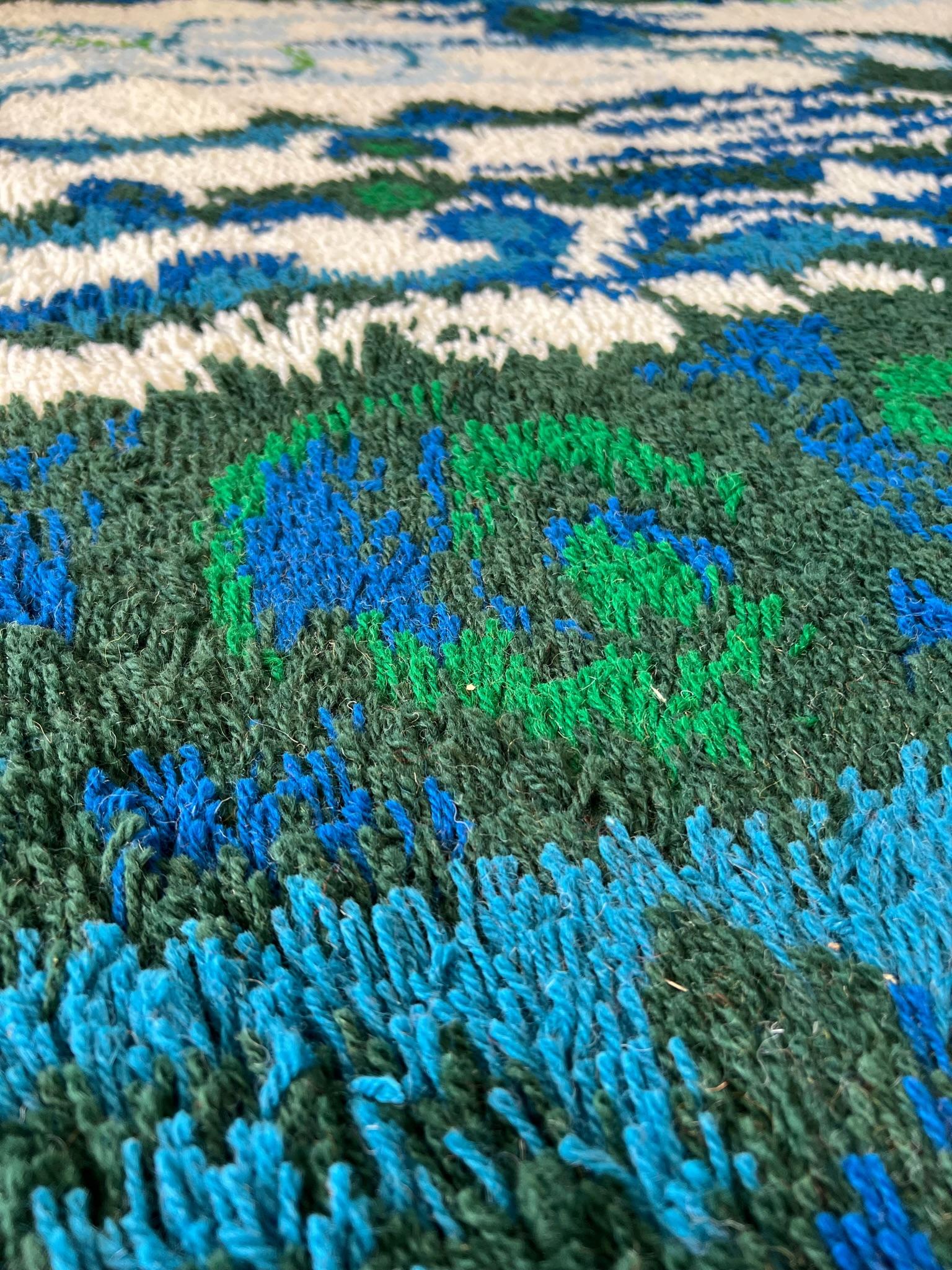 Metà XX secolo Tappeto danese degli anni '60 Ege Rya VANGUARD Blue Wave Snow Wool INUTILIZZATO Mid Century Modern Danish Rug in vendita