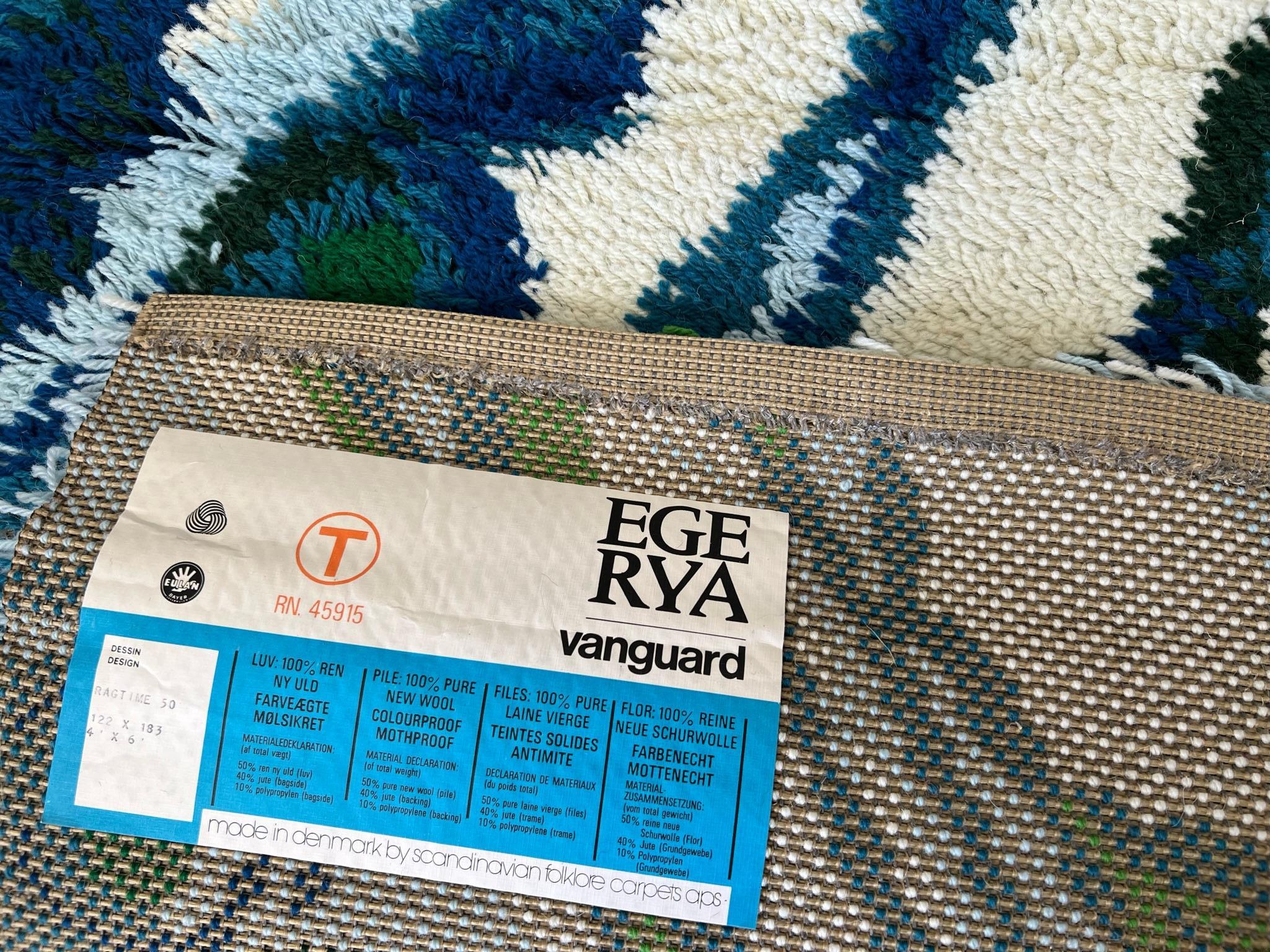Tappeto danese degli anni '60 Ege Rya VANGUARD Blue Wave Snow Wool INUTILIZZATO Mid Century Modern Danish Rug in vendita 1