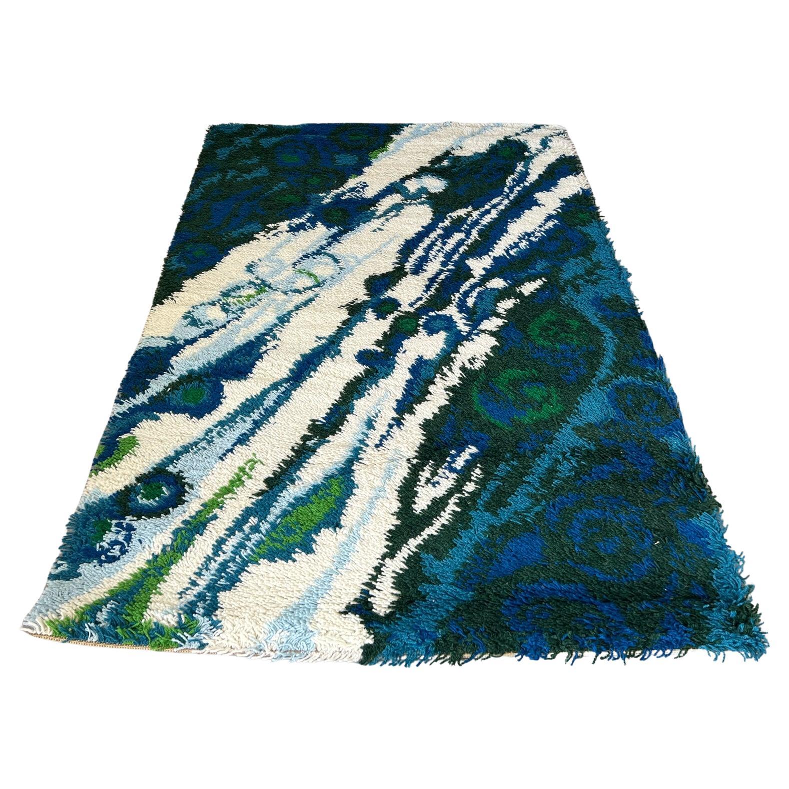 60's EGE RYA VANGUARD Azul Onda Nieve Lana SIN UTILIZAR Alfombra Danesa Moderna de Mediano Siglo