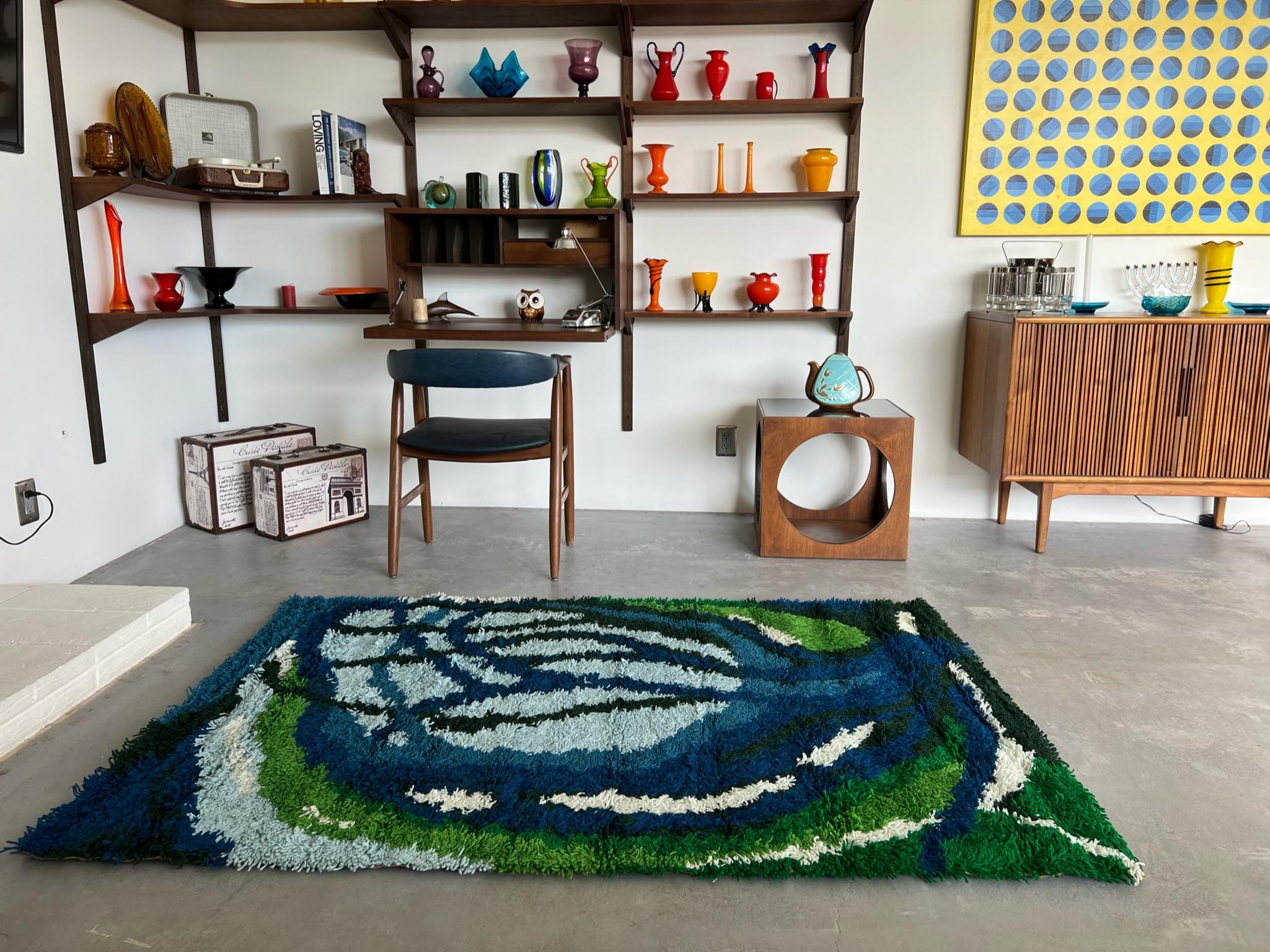 Tappeto anni '60 Ege RYA VANGUARD Blues Tree Branch Mid Century Modern UNUSED Danish Rya Rug in vendita 1