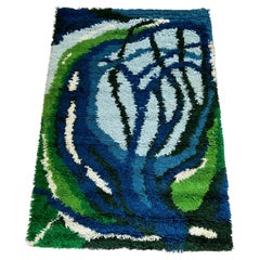 60's EGE RYA VANGUARD Blues Tree Branch Mid Century Modern UNUSED Danish Rya Rug