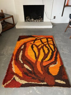 60's EGE RYA VANGUARD Brown Tree Branch UNUSED Mid Century Rya Danish Rug Modern