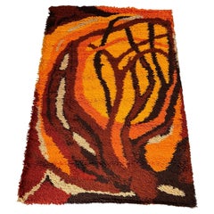 60's EGE RYA VANGUARD Brown Tree Branch UNUSED Mid Century Rya Danish Rug Modern