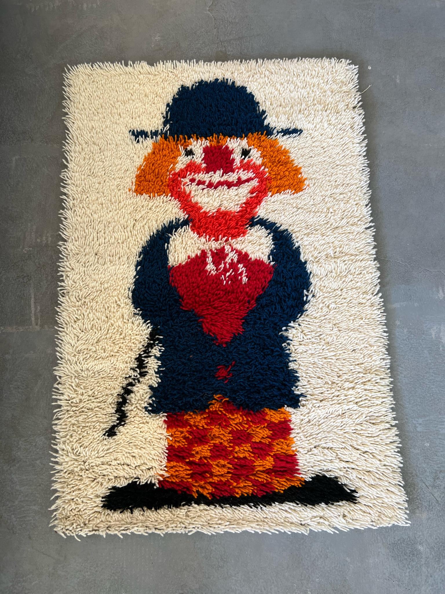 60's EGE RYA VANGUARD Payaso Crema Lana SIN USAR Alfombra danesa de mediados de siglo Rya Moderna mediados del siglo XX en venta
