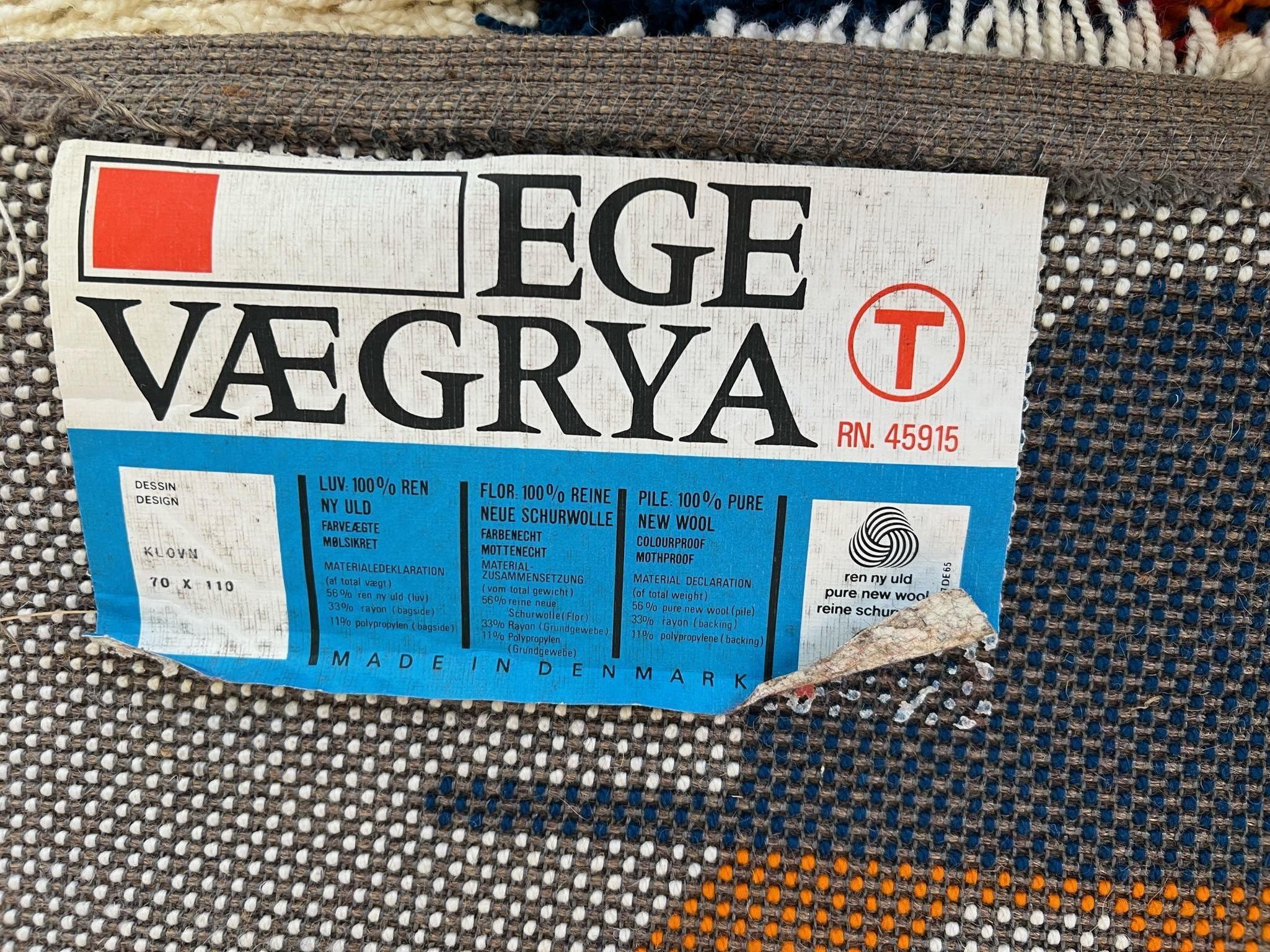 60's EGE RYA VANGUARD Payaso Crema Lana SIN USAR Alfombra danesa de mediados de siglo Rya Moderna en venta 3