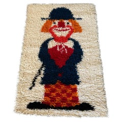 60's EGE RYA VANGUARD Clown Cream Wool UNUSED Mid Century Danish Rya Rug Modern