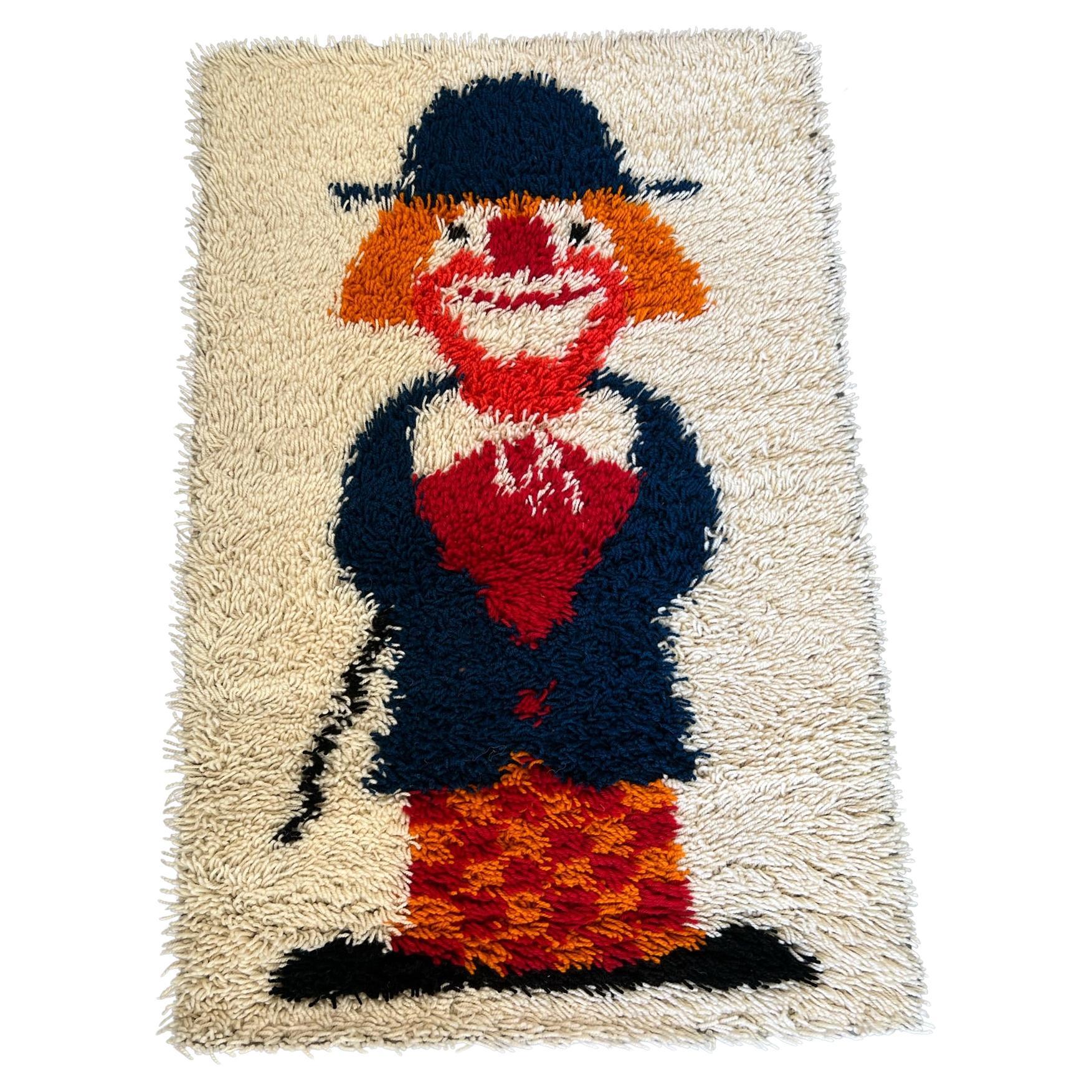 60's EGE RYA VANGUARD, Clown Wool, UNUSED, Mid Century Modern, Danish Rya Rug For Sale