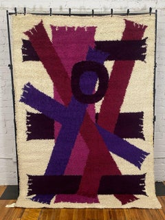 60's EGE RYA VANGUARD, Geometric Purple Scarves, Wool, UNUSED, Modern Danish Rug