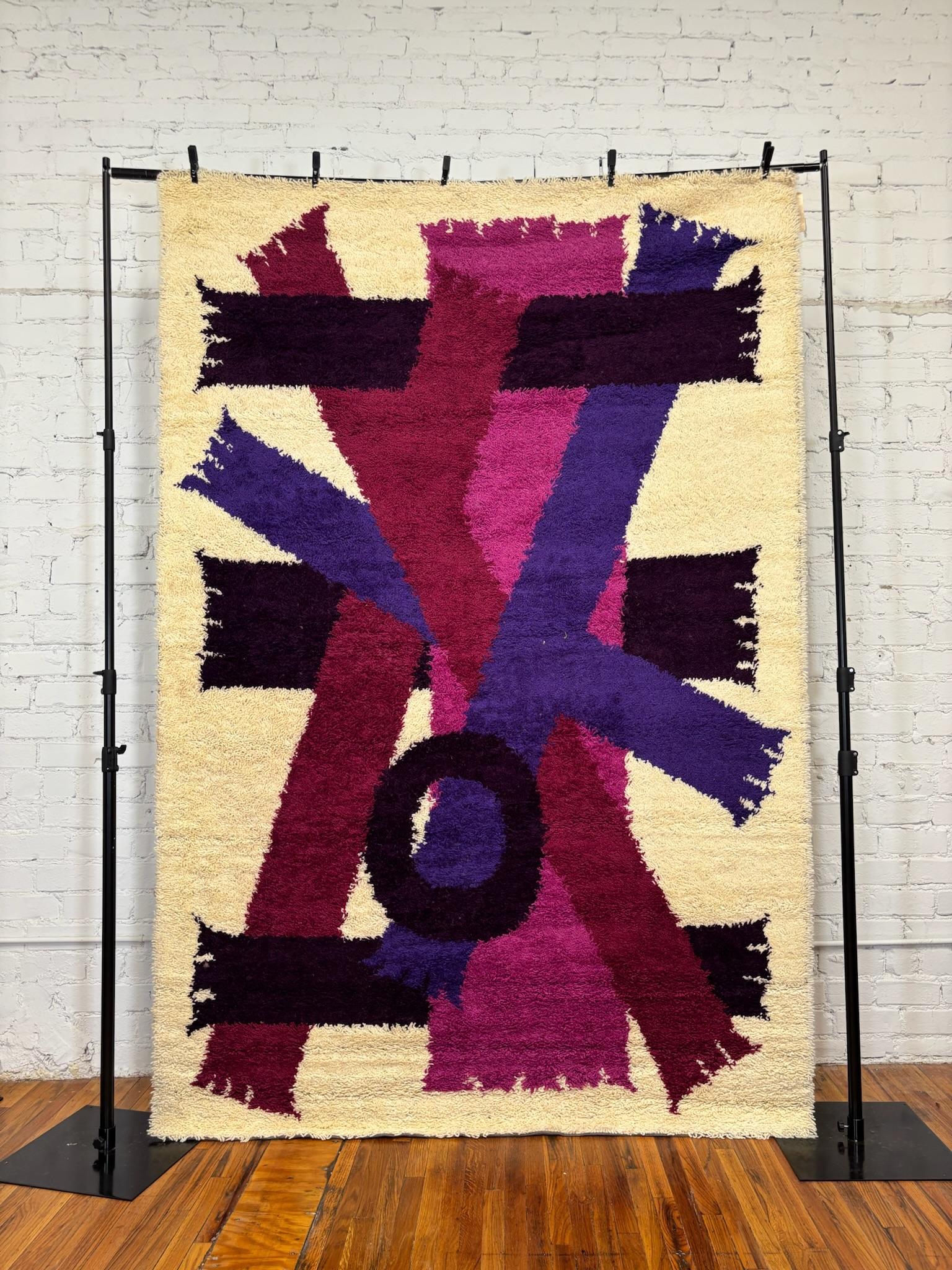 60's EGE RYA VANGUARD Geometrische Lila Schals Wolle UNGEBRAUCHTE Moderne Dänische Teppich im Zustand „Hervorragend“ im Angebot in Los Angeles, CA