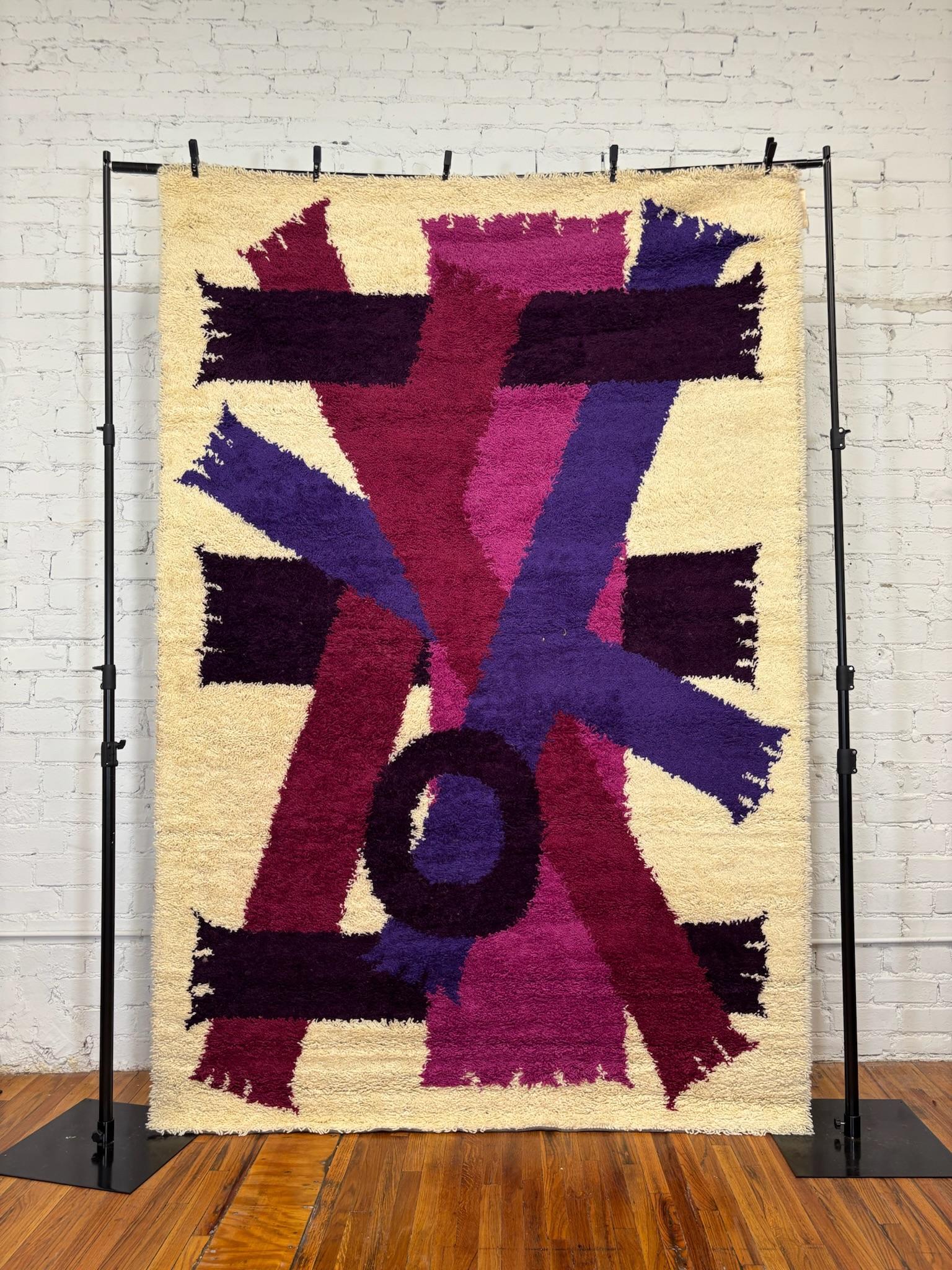 60's EGE RYA VANGUARD Geometrische Lila Schals Wolle UNGEBRAUCHTE Moderne Dänische Teppich (Mitte des 20. Jahrhunderts) im Angebot