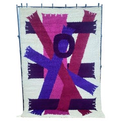 60's EGE RYA VANGUARD, Geometric Purple Scarves, Wool, UNUSED, Modern Danish Rug