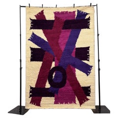 60's EGE RYA VANGUARD Geometric Purple Scarves Wool UNUSED Modern Danish Rug