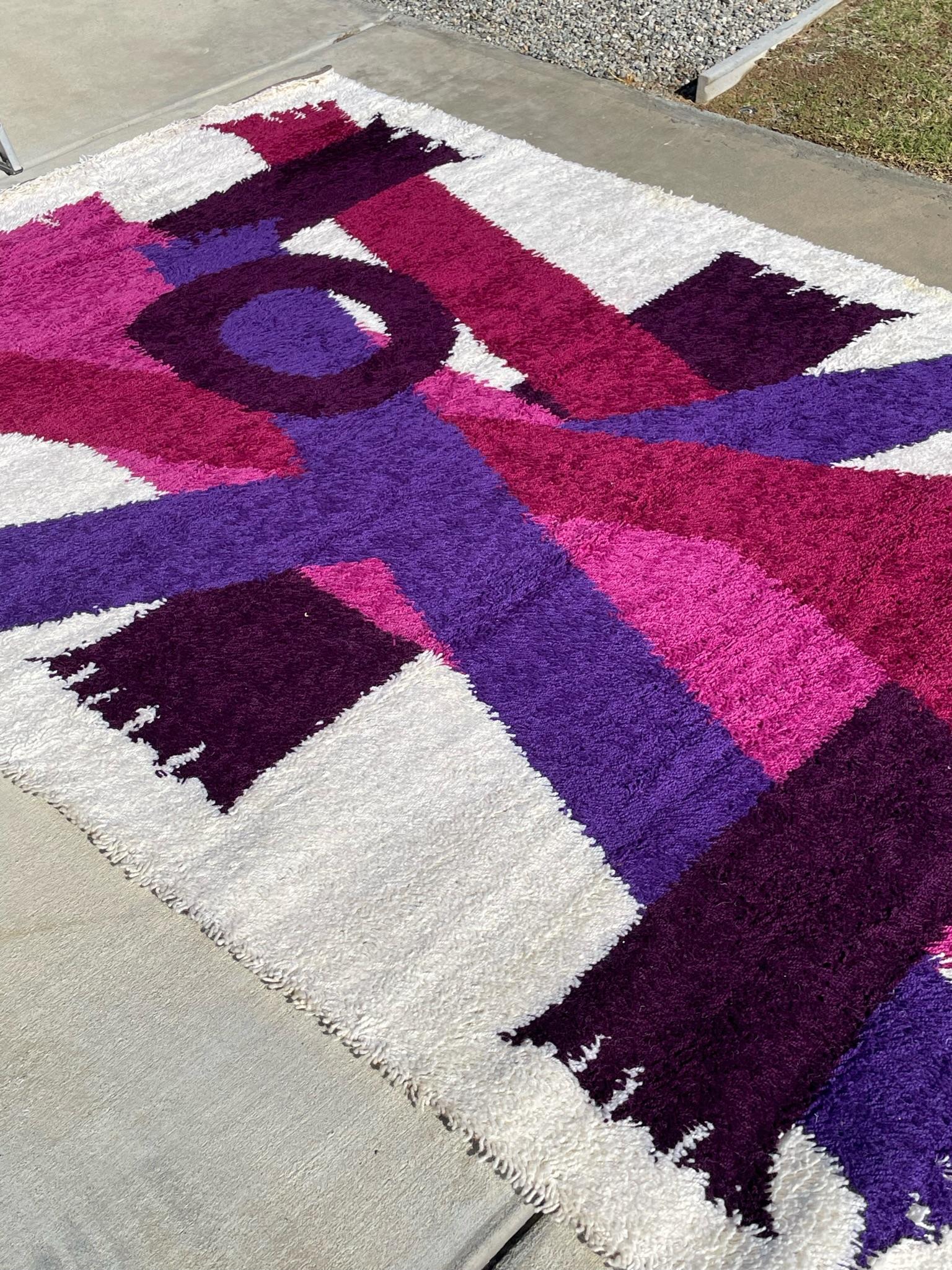 60's EGE RYA VANGUARD Purple Scarves Wool UNUSED Modern Danish Rug MCM 6'x9' For Sale 2