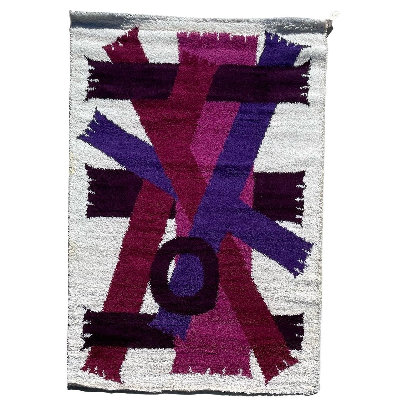 60's EGE RYA VANGUARD Purple Scarves Wool UNUSED Modern Danish Rug MCM 6'x9' For Sale