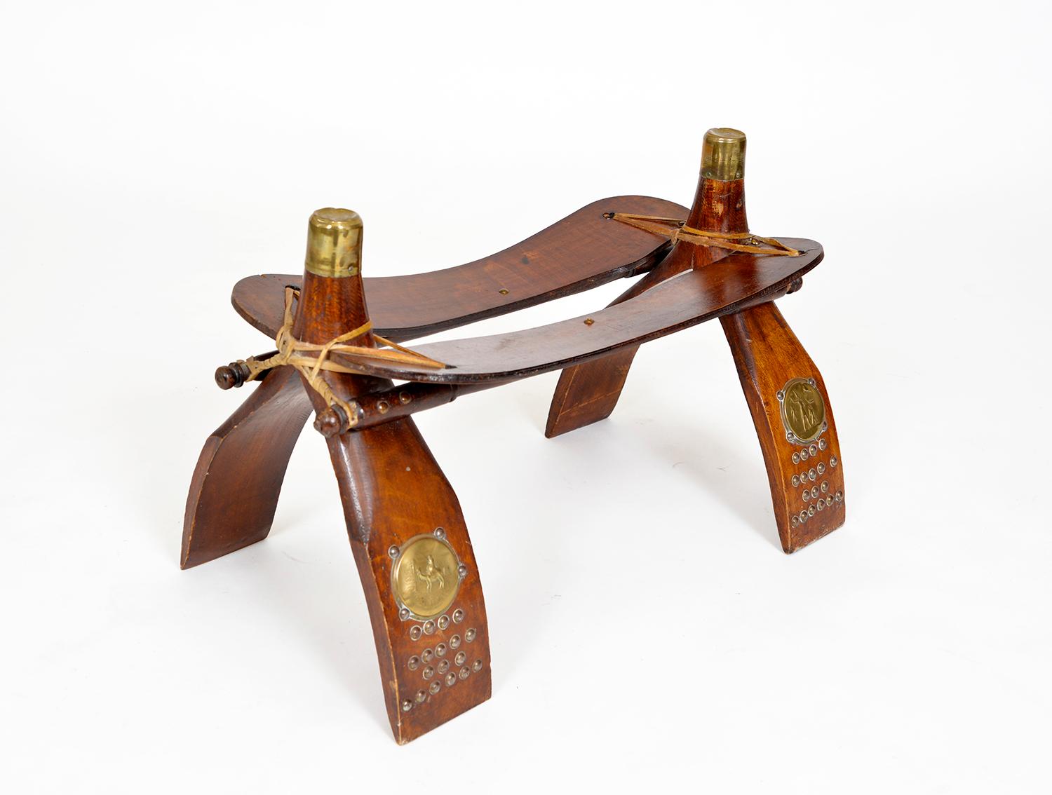 Bohemian 60s Egyptian Leather Camel Saddle Stool Footstool Ottoman Pouffe Middle Eastern