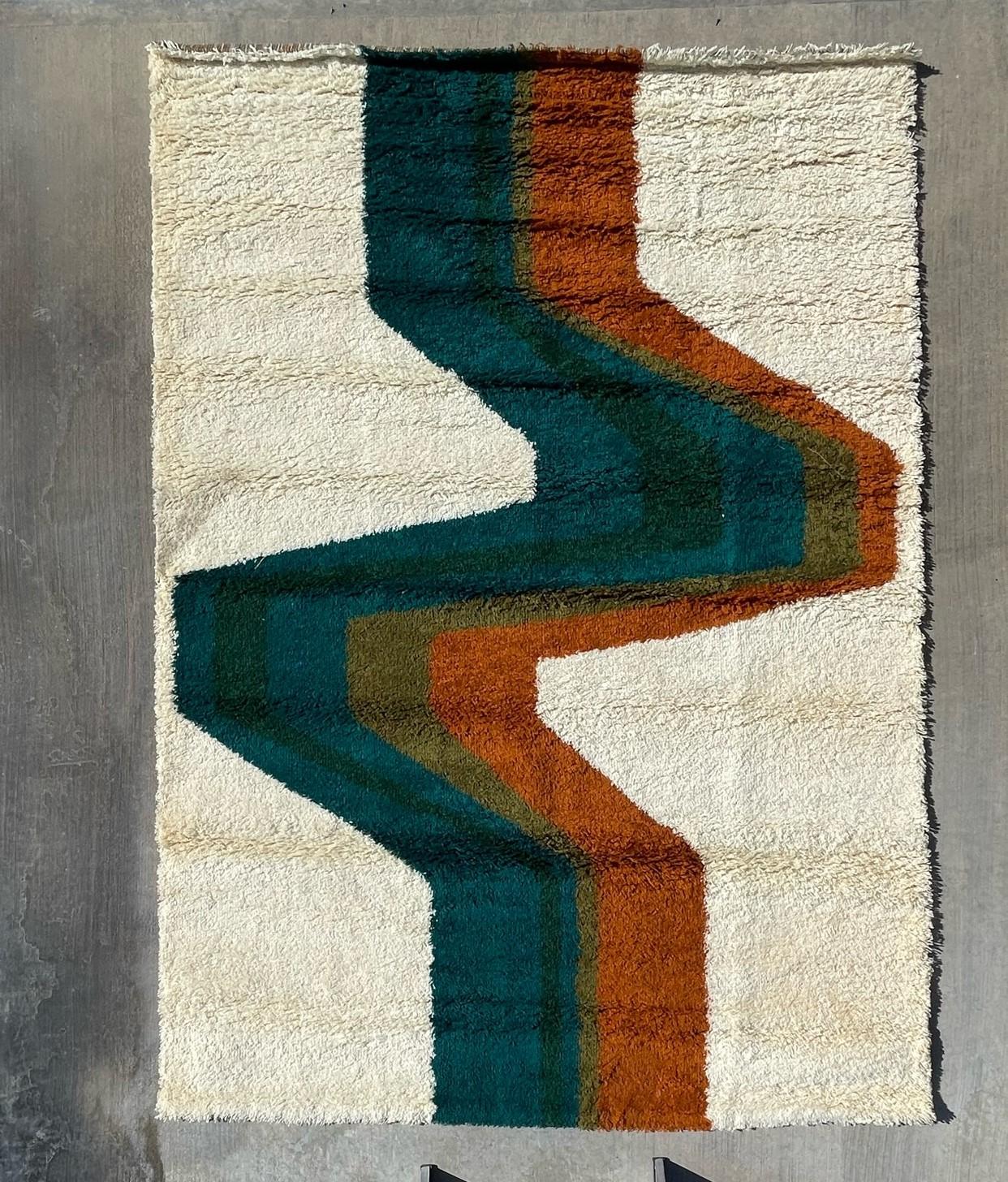 60's EKSPORT WILTON Lightening SIN USAR Mid Century Modern Rya Danish Rug Lana Danés en venta
