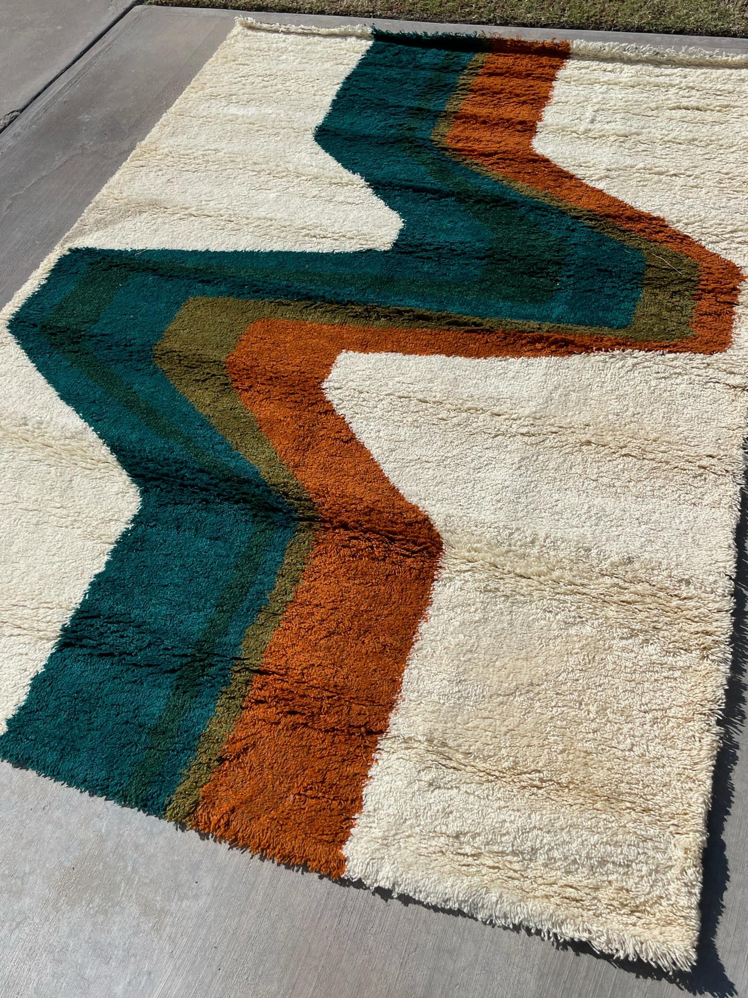 60's EKSPORT WILTON Lightening SIN USAR Mid Century Modern Rya Danish Rug Lana mediados del siglo XX en venta