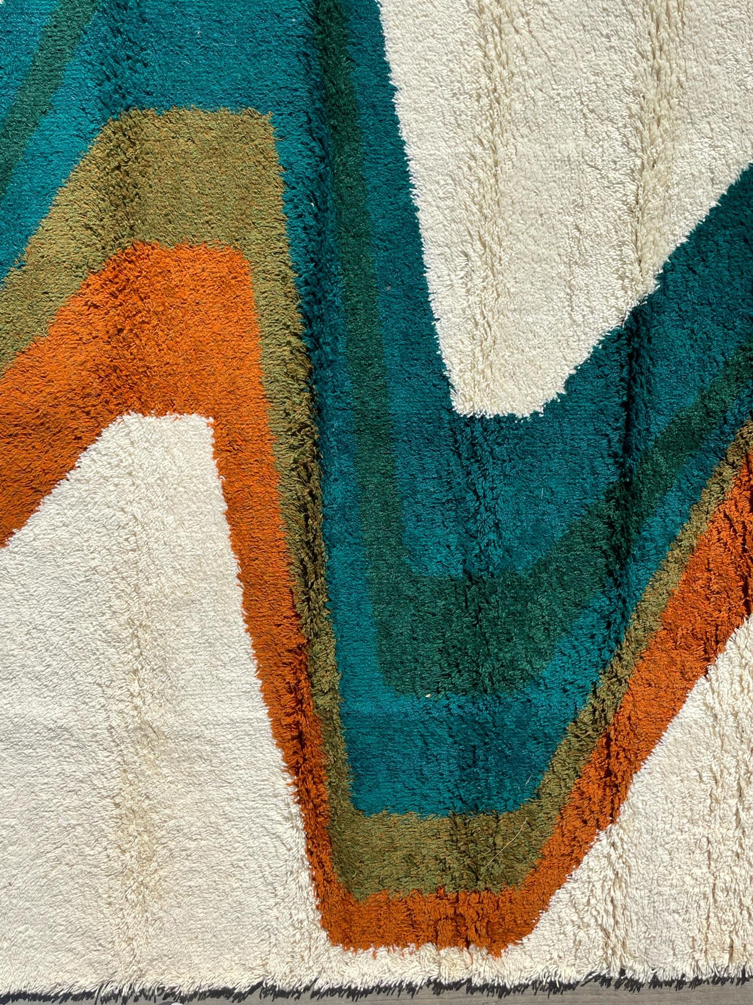 60's EKSPORT WILTON Lightening SIN USAR Mid Century Modern Rya Danish Rug Lana en venta 1