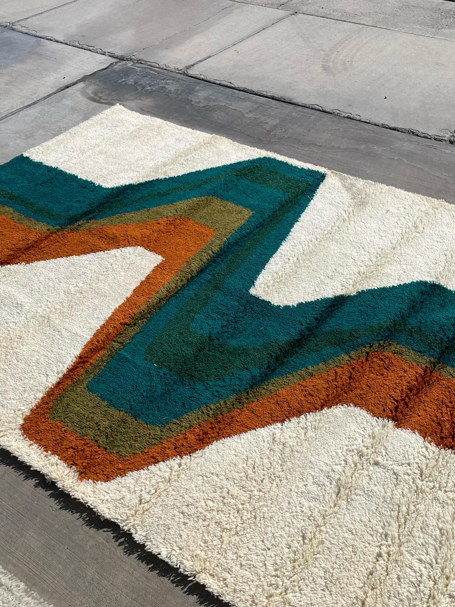 60's EKSPORT WILTON Lightening SIN USAR Mid Century Modern Rya Danish Rug Lana en venta 2