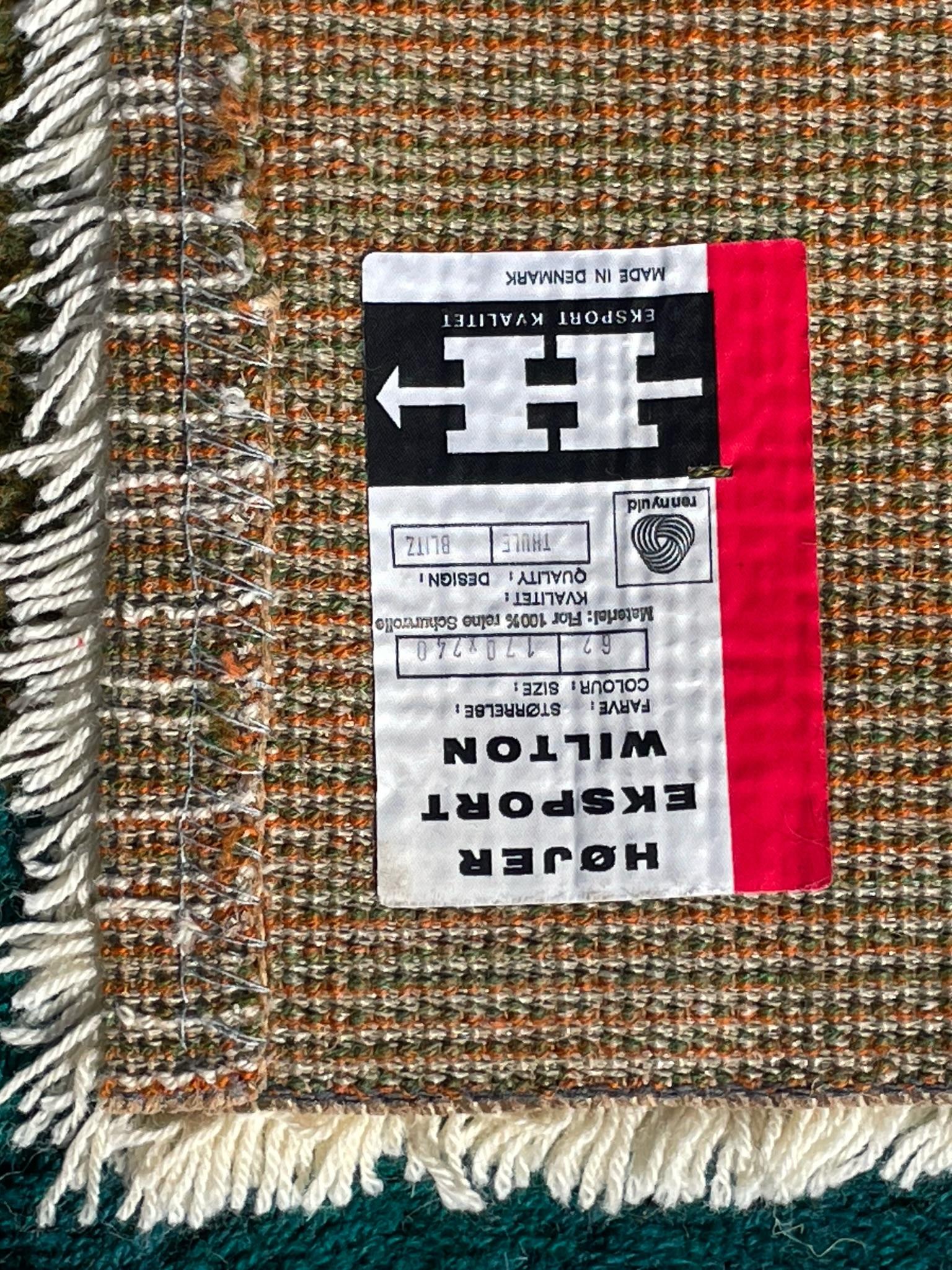 60's EKSPORT WILTON Lightening SIN USAR Mid Century Modern Rya Danish Rug Lana en venta 3