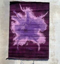 60's EKSPORT WILTON Mid Century UNUSED Modern Danish Rya Rug Rorschach Purples