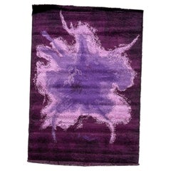 60's EKSPORT WILTON Mid Century UNUSED Modern Danish Rya Rug Rorschach Purples