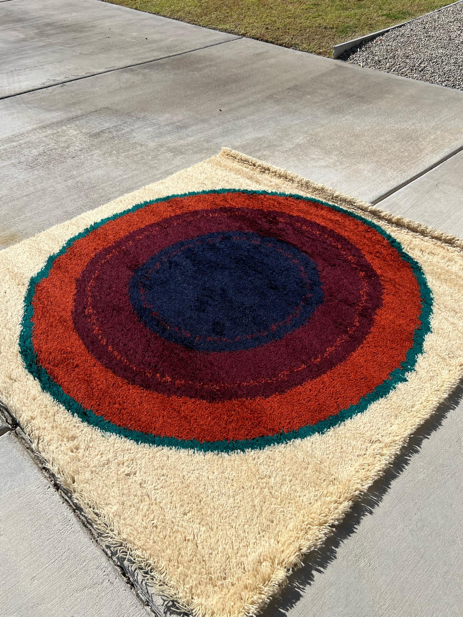 Danese Tappeto EKSPORT WILTON Verner Panton anni '60 INUTILIZZATO MCM Danish Rya Rug Bullseye Argus in vendita
