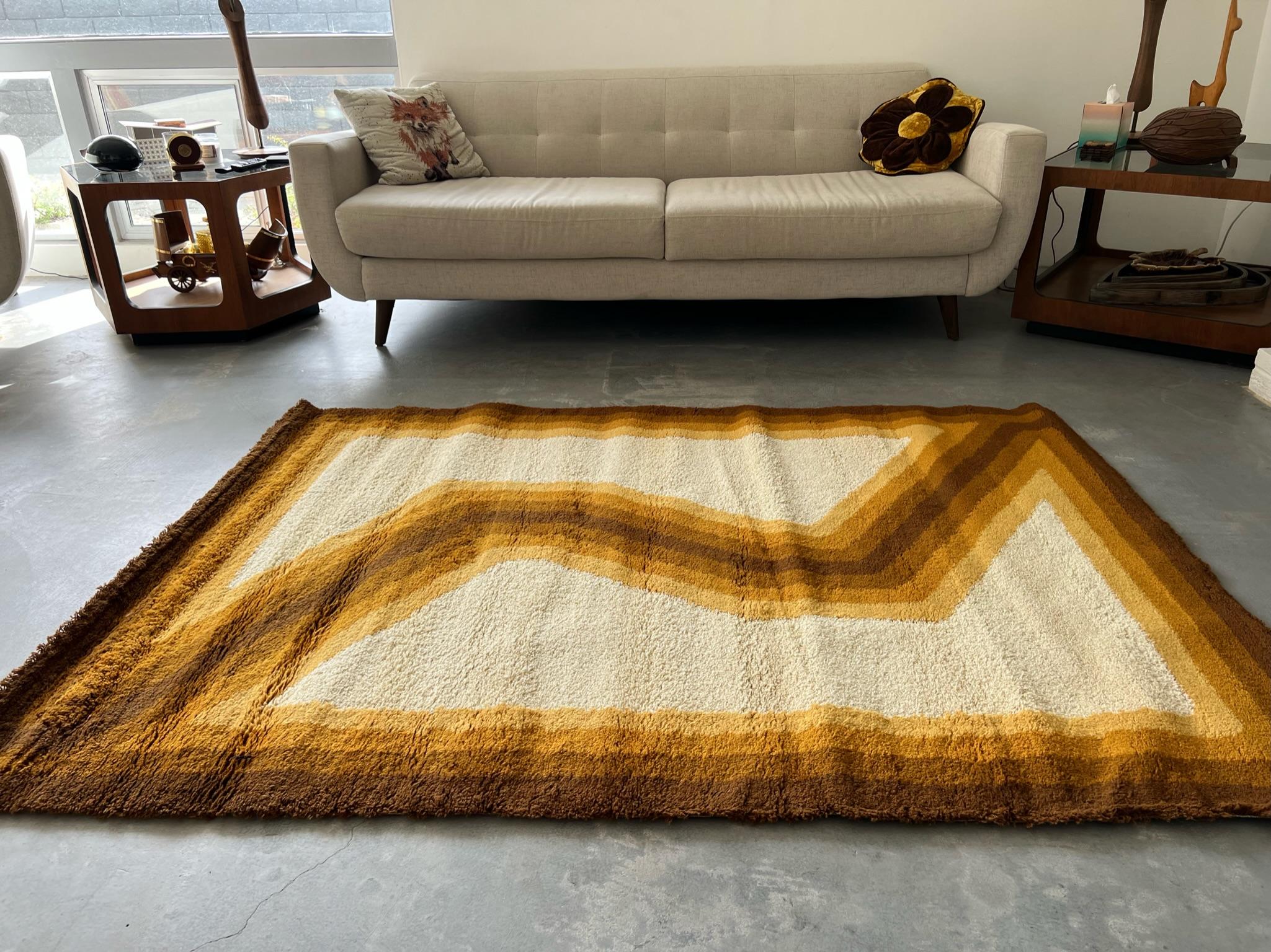 Danese 60s EKSPORT WILTON Zigzag Wave OpArt INUTILIZZATO Tappeto danese metà secolo Verner Panton in vendita