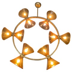 60s Era "Diablo" Brass and Glass Murano Chandelier