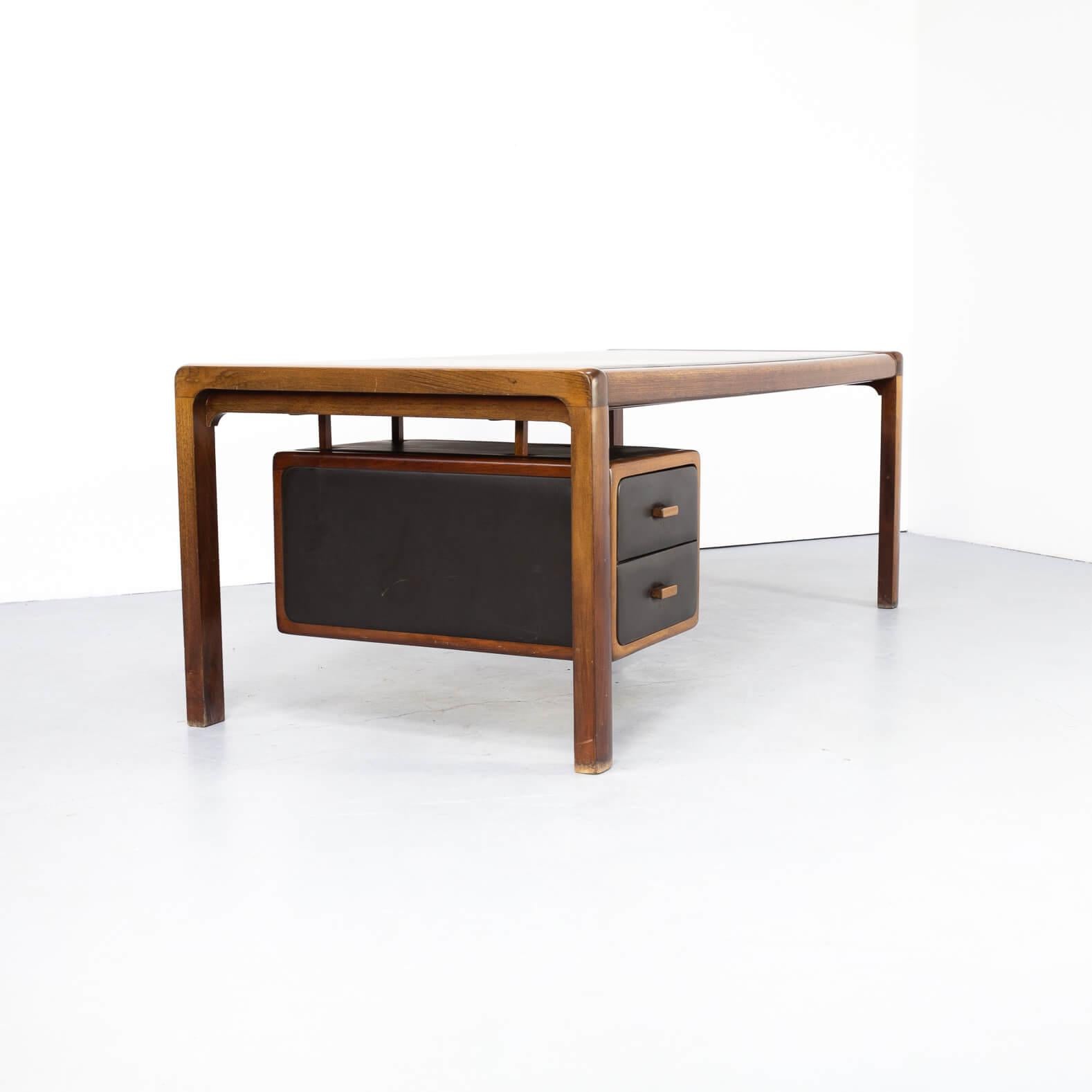 20th Century 1960s Executive Writing Desk with Leather Inlay For Sale