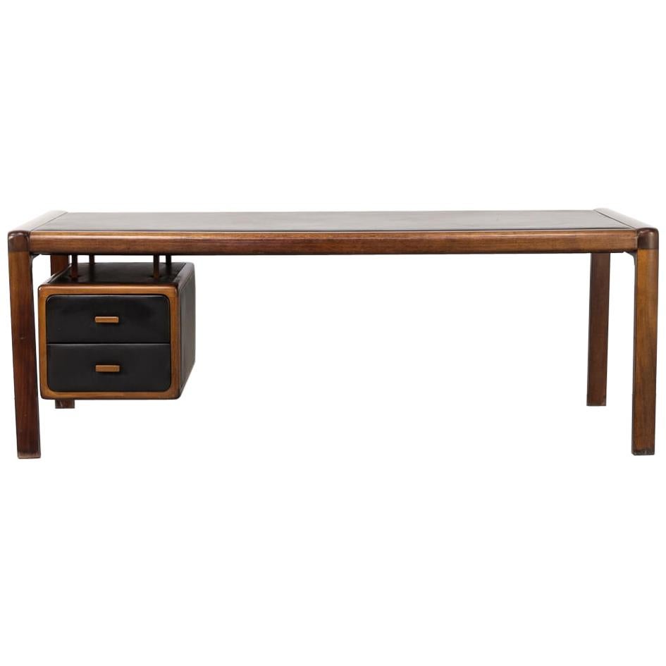 1960s Executive Writing Desk with Leather Inlay For Sale