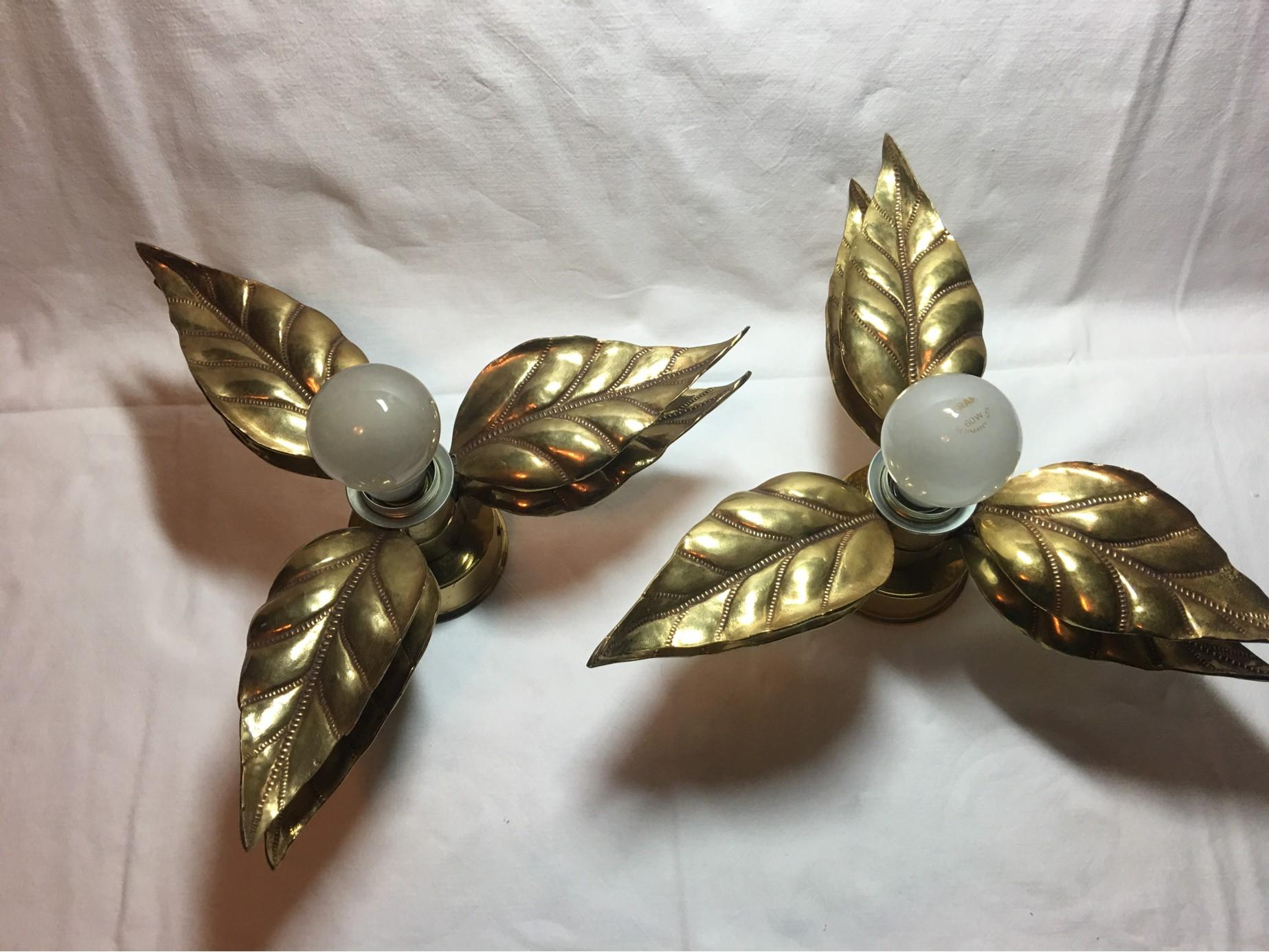 1960s Flower Power Brass Flush Mount or Sconces Willy Daro Style In Good Condition For Sale In Frisco, TX