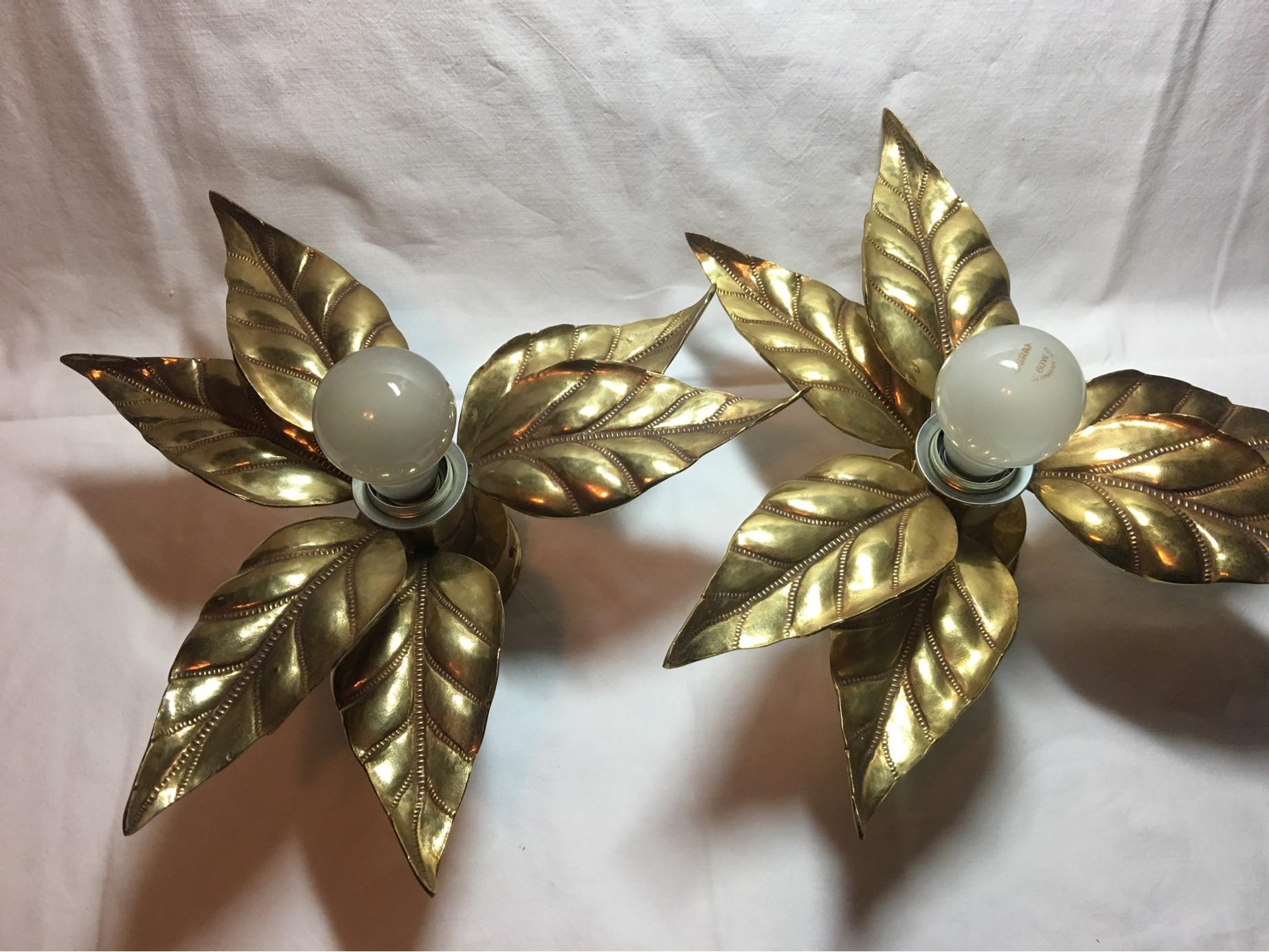 Mid-20th Century 1960s Flower Power Brass Flush Mount or Sconces Willy Daro Style For Sale