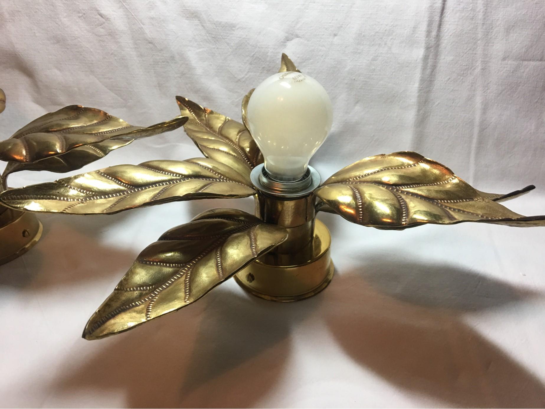 Metal 1960s Flower Power Brass Flush Mount or Sconces Willy Daro Style For Sale