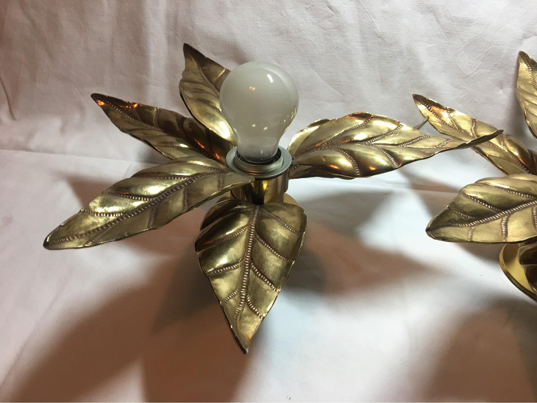 1960s Flower Power Brass Flush Mount or Sconces Willy Daro Style For Sale 1