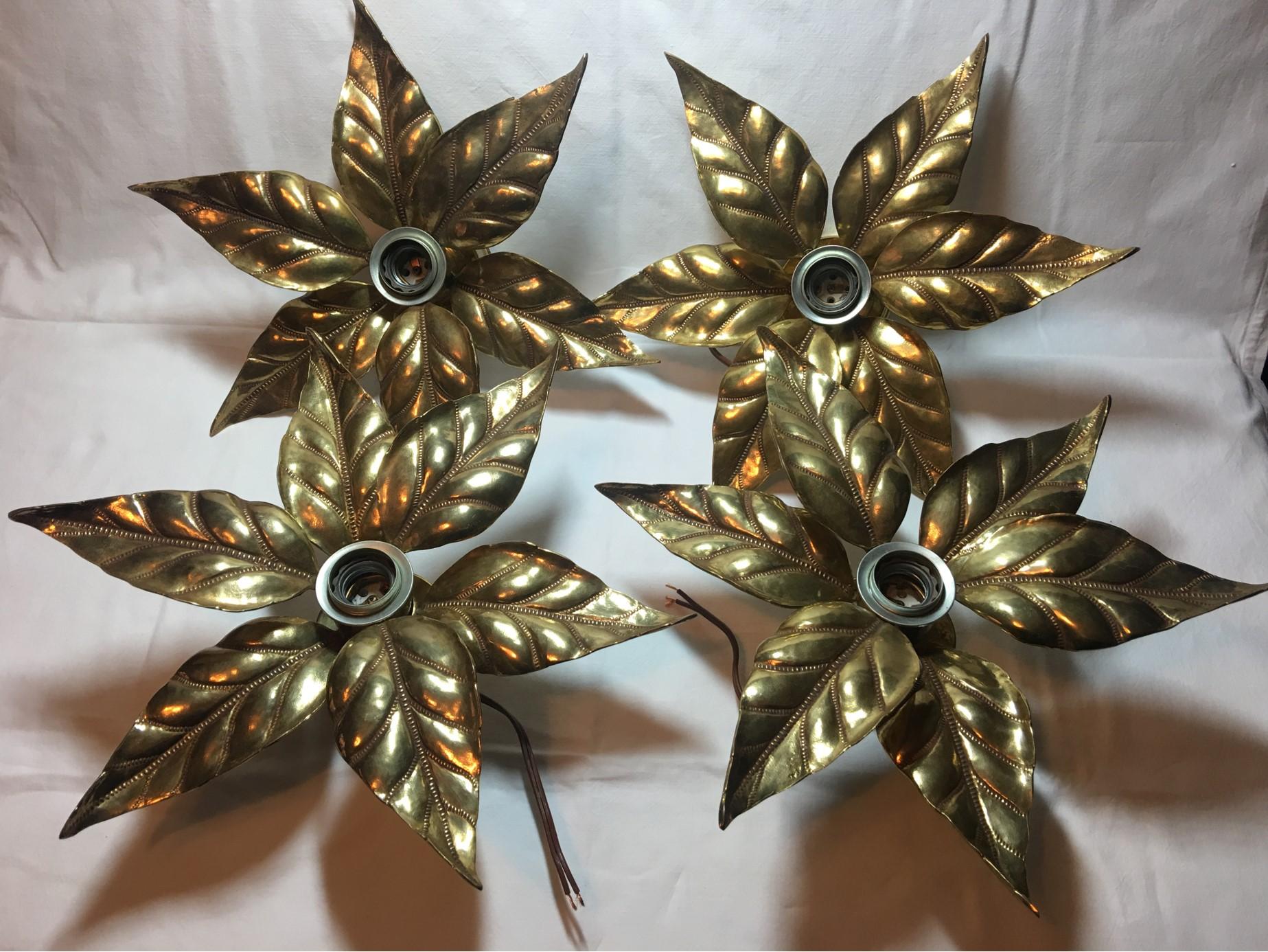 1960s Flower Power Brass Flush Mount or Sconces Willy Daro Style For Sale 2