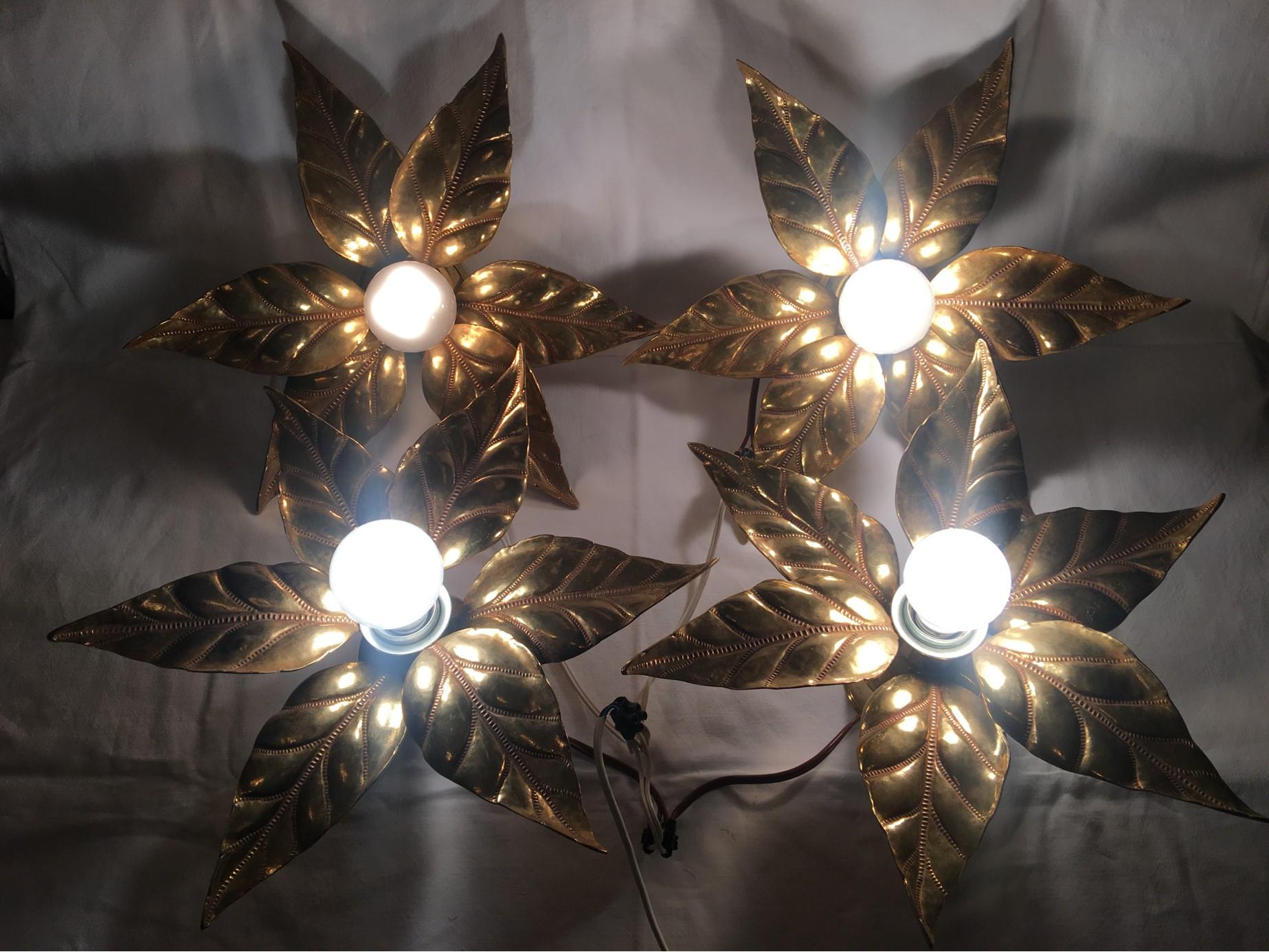 1960s Flower Power Brass Flush Mount or Sconces Willy Daro Style For Sale 3