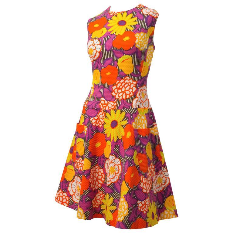 60s Flower Power Drop-Waist Dress In Good Condition In San Francisco, CA