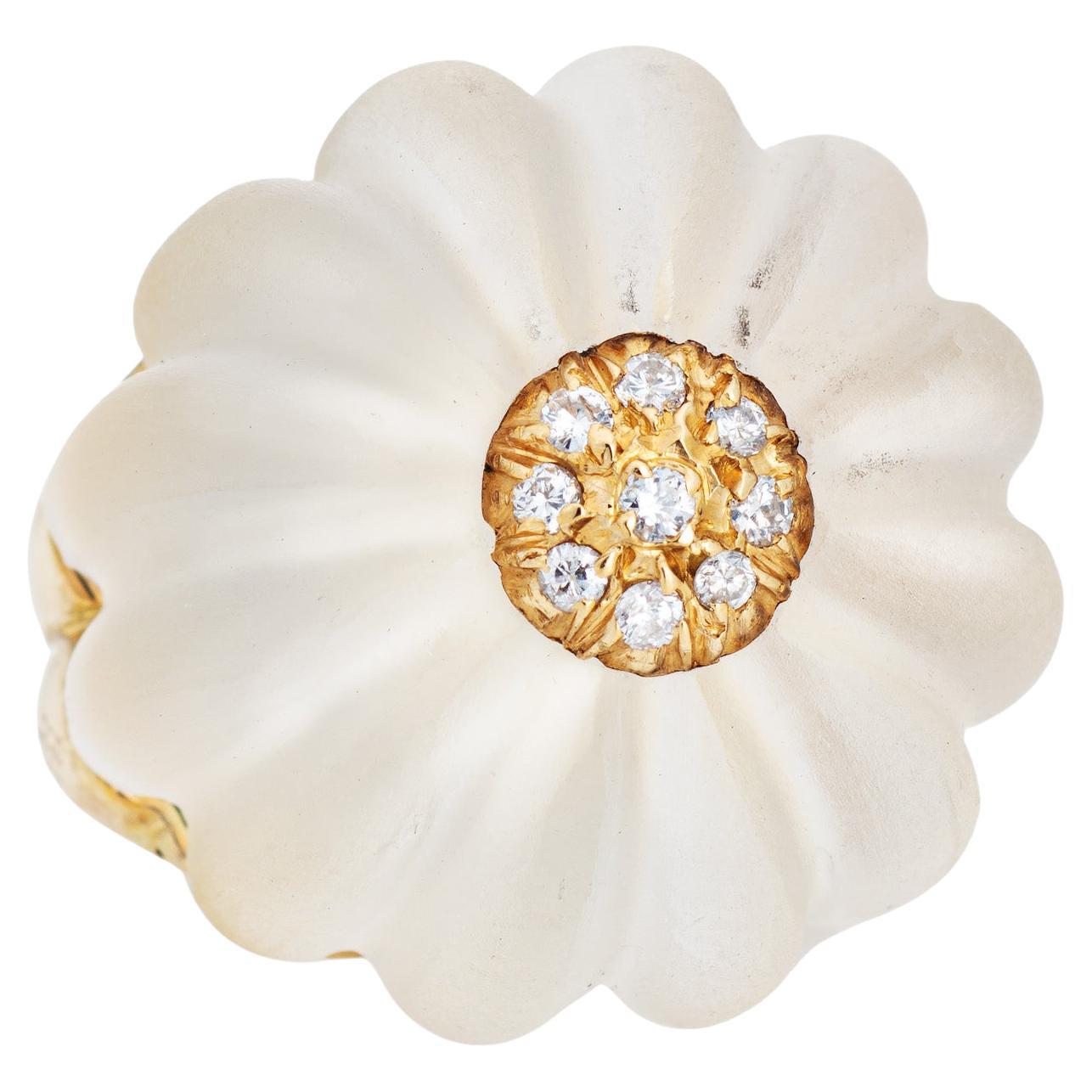 60s Fluted Rock Crystal Diamond Ring Vintage 18k Yellow Gold Sz 6 Dome Cocktail