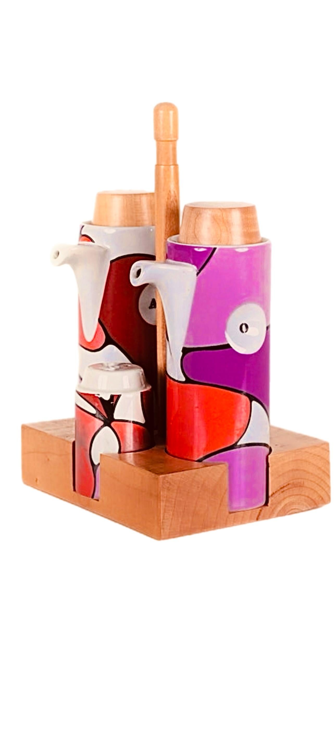 60s Franco Pozzi Mid Century Keramik Salz Pfeffer Öl und Essig Cruet Set Italien (Moderne der Mitte des Jahrhunderts) im Angebot