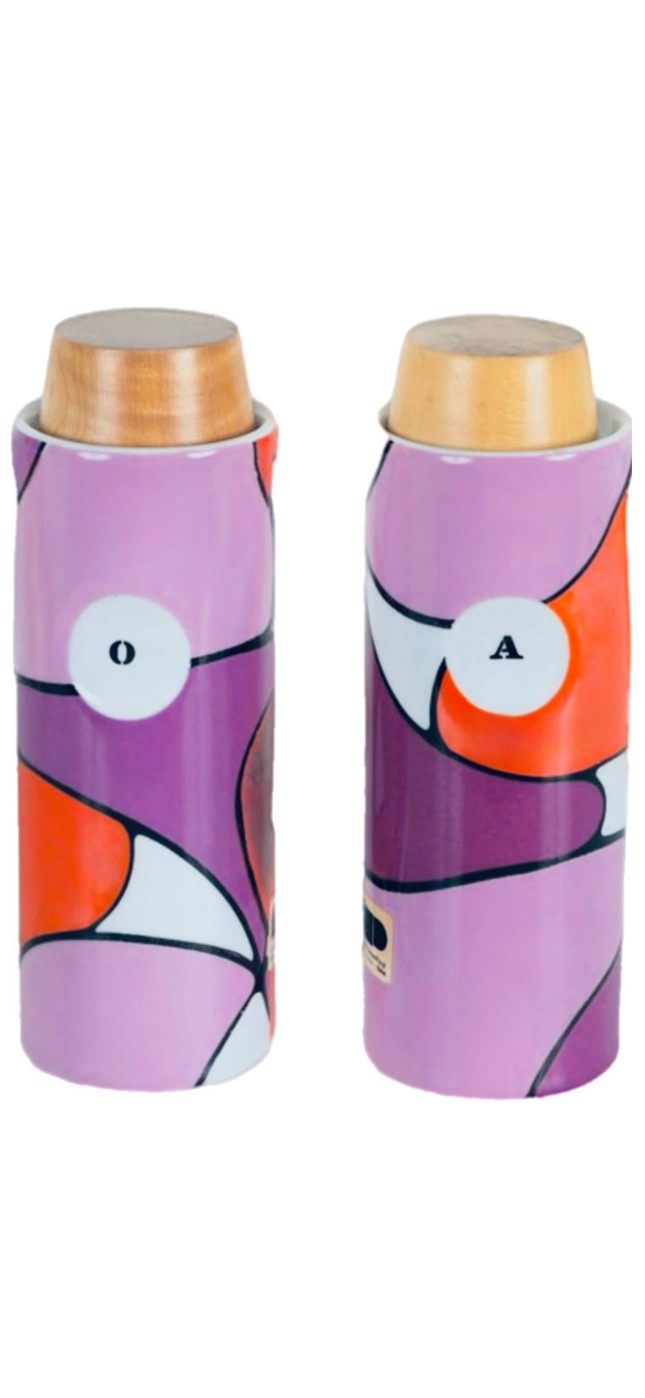 60s Franco Pozzi Mid Century Keramik Salz Pfeffer Öl und Essig Cruet Set Italien (Italienisch) im Angebot