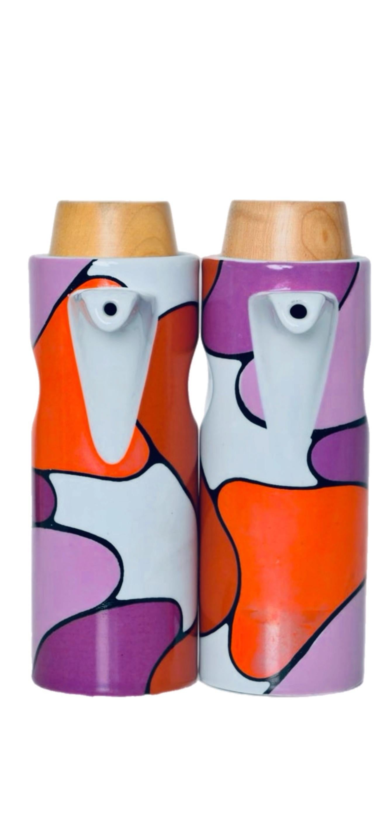 60s Franco Pozzi Mid Century Keramik Salz Pfeffer Öl und Essig Cruet Set Italien im Zustand „Gut“ im Angebot in St.Petersburg, FL