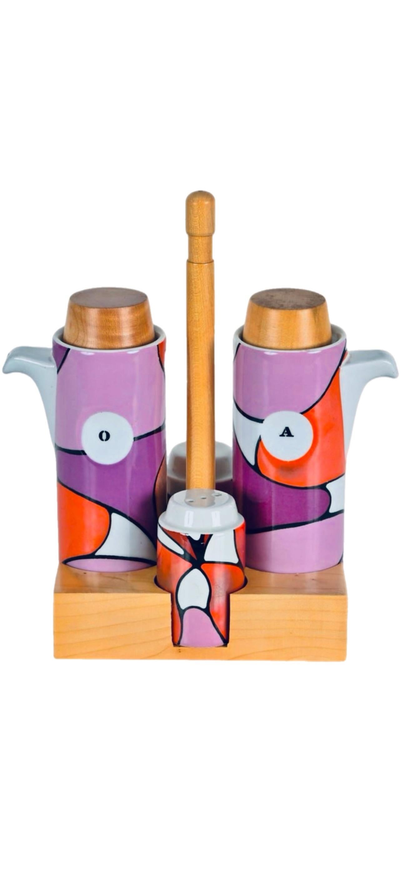 60s Franco Pozzi Mid Century Keramik Salz Pfeffer Öl und Essig Cruet Set Italien im Angebot 2