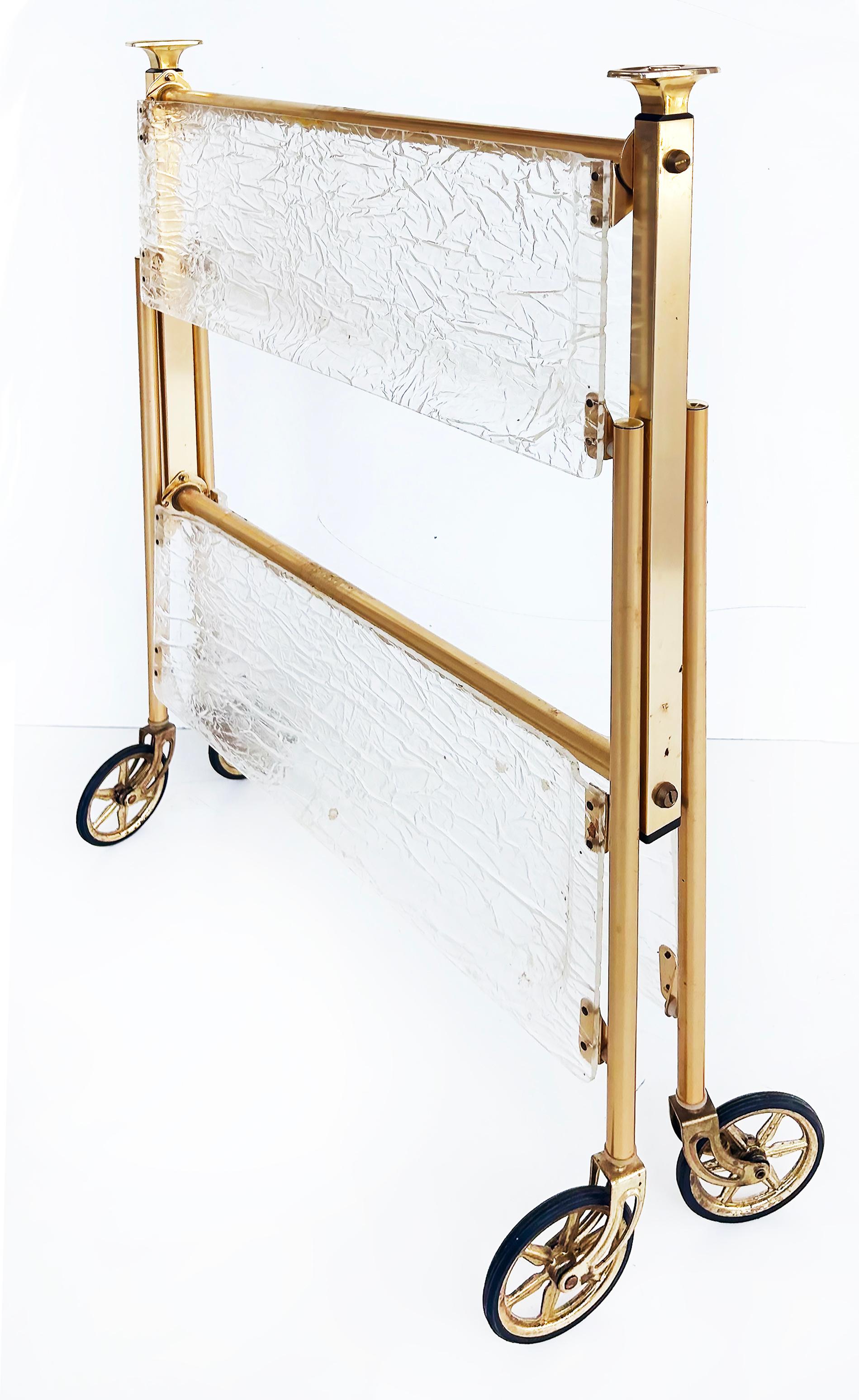 Plated '60s French 2-Tier Brass Lucite Folding Dessert Serving Cart For Sale